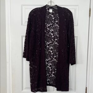 Chic plum colored Lace Open-Front Cardigan